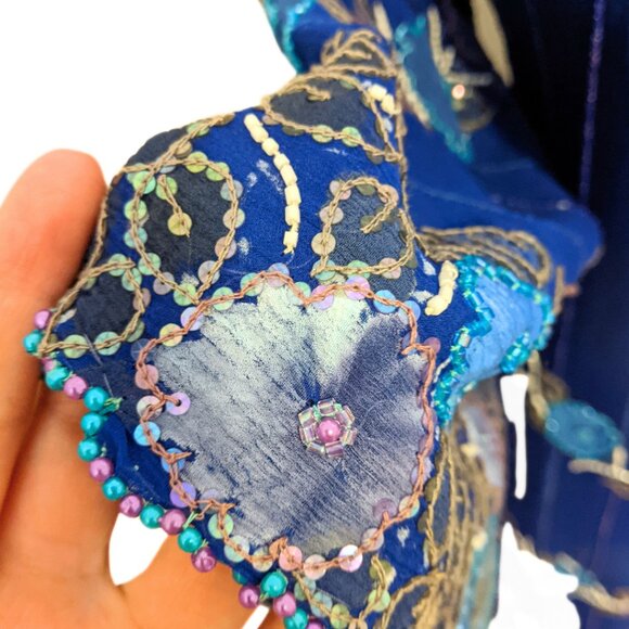 Vintage 70s Painted & Beaded Chiffon Dress from Germany Formal Prom Gown Sz L - Picture 13 of 16